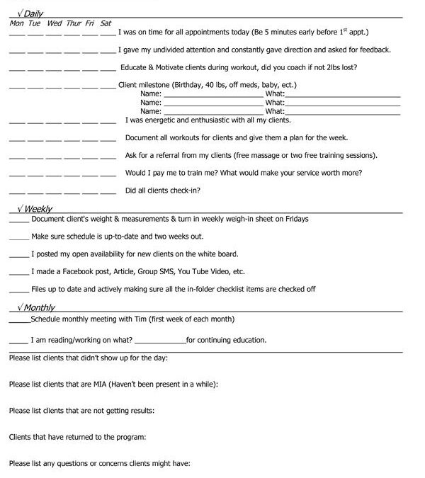 Trainer’s Checklist